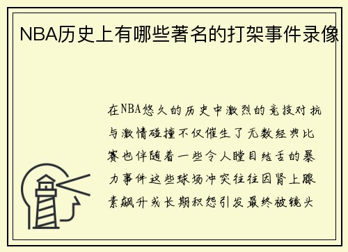 NBA历史上有哪些著名的打架事件录像